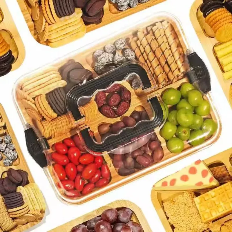 Food Snacks For Camping - Holz-Käsebrett Snack-Tablett Picknickbox Käseplatte mit Gitterrost
